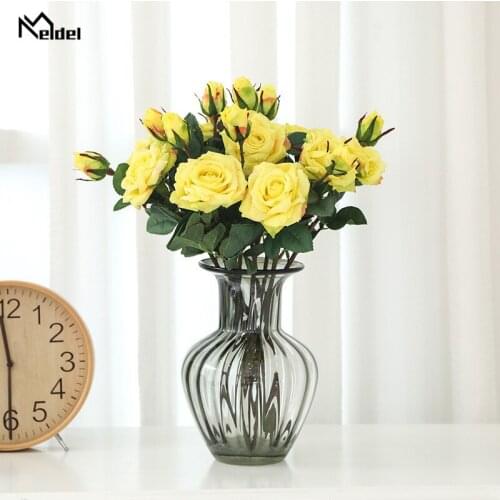 1 Head 1 Bud Roses Silk Artificial Flowers Small Branch Fake Flowers Valentines Day Wedding Decor Indoor Flores DIY Supplies