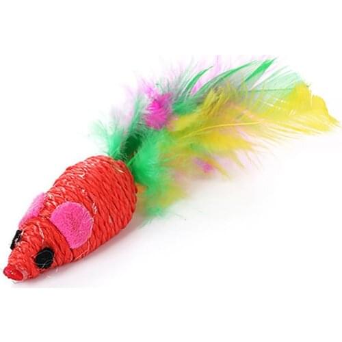 1pc Cute Mice Toy Creative Funny Faux Feather Decor Pet Chase Toy Interactive Toys For Kittens Pet Supplies Random Color