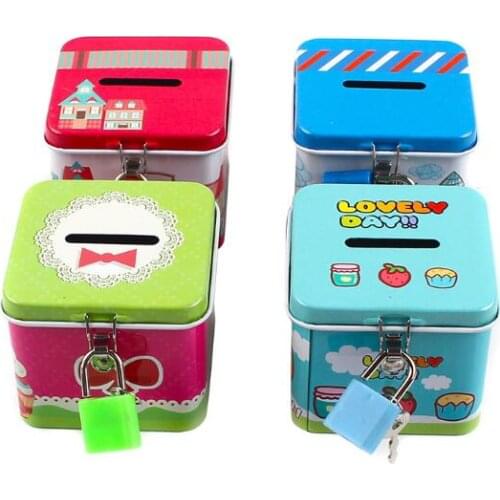 1PC Portable Cute Square Tin Metal Piggy Bank Saving Cash Coin Money Box Children Toy Kids Gifts Home Collection LG 004