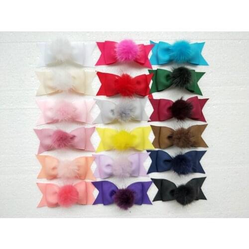 10pcs Boutique girl 4" tuxedo hair bows clips pom pom fur pompon headwear sweet pompoms hair accessories Hairpins GR106