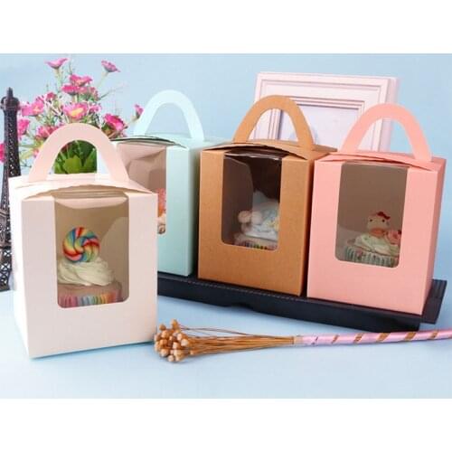 10pcs Mini Biscuit Candy Box Muffin Box Portable Window Cupcake Box Multi Color Cupcake Box with Handle