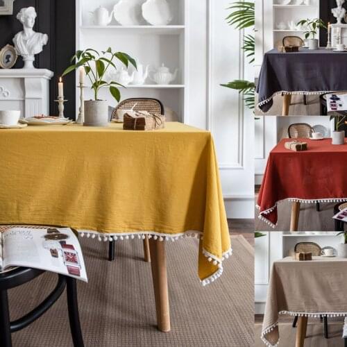 100% Cotton Plain Table Cloth Rectangle With Tassel French Cofee Dining Tablecloth Decor For Kitchen Home Festival Party Decor