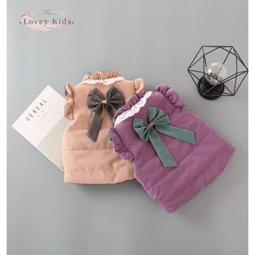 2020 Winter Toddler Baby Girl Sweet Cute Vests Warmer Sleeveless Ruffle Lace Patchwork Waistcoats Parkas Soft Single-breasted