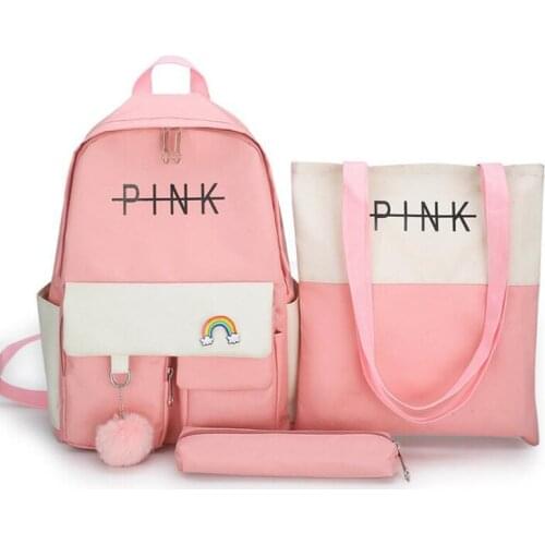 3Pcs/set Rainbow Canvas Backpack Women School Bags For Teenager Girl High Quality School Travel Laptop Backpack Student Book Bag