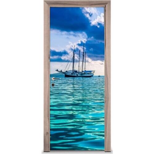 3D Door Sticker Sea Ship Wall Sticker DIY Door Cover Kitchen Home Decoration Accessories Modern 3d Wall Stickers