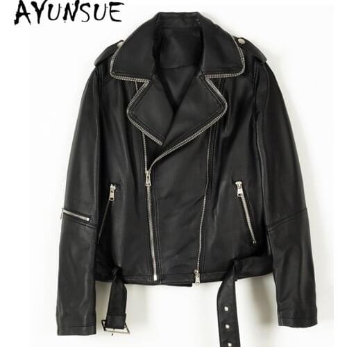 AYUNSUE High Quality Genuine Leather Jacket Women Short Slim Streetwear Sheepskin Coat Korean Women Clothes Veste En Cuir Femme