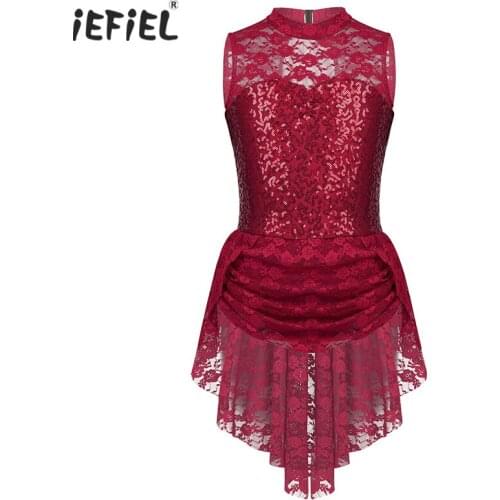 Toddler Girls Ballerina Ballet Dress Sleeveless Floral Lace Sequins Figure Ice Skating Roller Skating Gymnastics Leotard Dresses