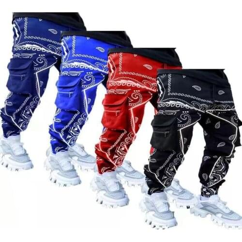 Streetwear Pants Hip Hop Loose Joggers Baggy Pockets Trousers Printed Mens Side Pockets Cargo Harem Pants Casual Male Joggers