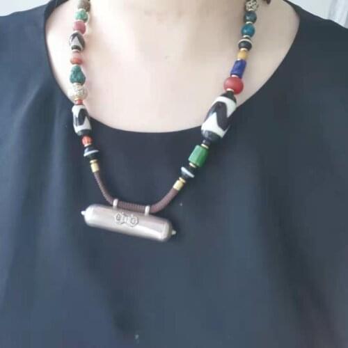 Agate dzi chain 925 sterling silver Scripture box Pendant Tibetan specialties inside Buddhist sacred objects necklace Jewelry