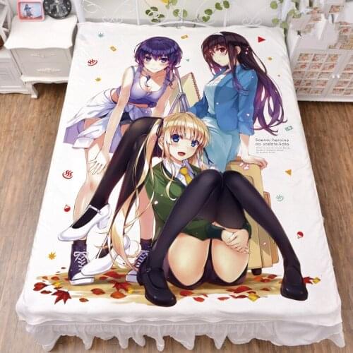 Coscase Japan Anime Saenai Heroine no Sodatekata Eriri Spencer Sawamura Milk Fiber Bed Sheet & Flannel Blanket Summer Quilt