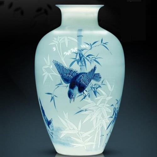 Jingdezhen Ceramic Vase Master Hand-painted Blue And White Furnishings Decoration Of Chinese Living Room ceramic porcelain vase