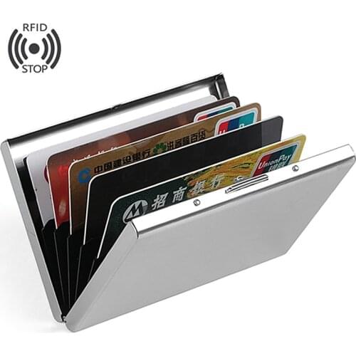 Fashion Aluminum Antimagnetic Card Holder Women Men Metal Cowhide Rfid Credit Card Business Card Holders Organizer Purse Wallet