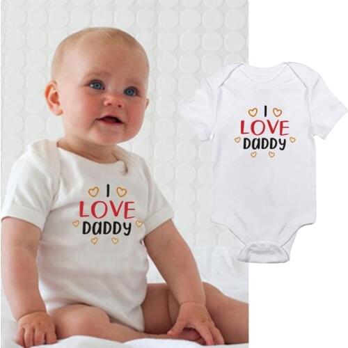 Lovely Newborn Clothing I LOVE DADDY Print Baby Romper Fathers Day Baby Grows White Cotton Rompers
