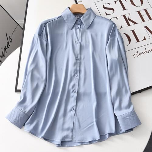 Elegant Imitation Silk Blouse Spring Autumn Women Fashion Long Sleeves Satin Shirts