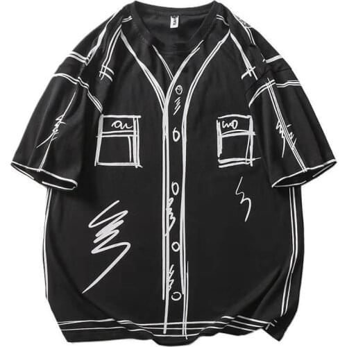 Cotton Black Street Hip Hop Sketch Graffiti Short Sleeve T Shirt Men Women O Neck Loose Casual Harajuku Tshirt Summer BF Tee new