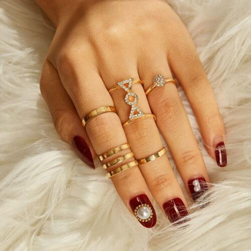 Docona Trendy Crystal Circle Rings for Women Geometric Knuckle Midi Ring Set Fashion Jewelry Anillos Accessories 5pcs/set 6736