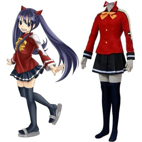Anime Fairy Tail Wendy Marvell Cosplay Costume Halloween Party Clothing Dresses Suit School Uniform Tops+Skirt+Tie+Socks