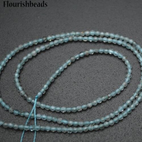 Natural Light Blue Apatite Diamond Cutting Faceted 2mm Stone Round Loose Beads