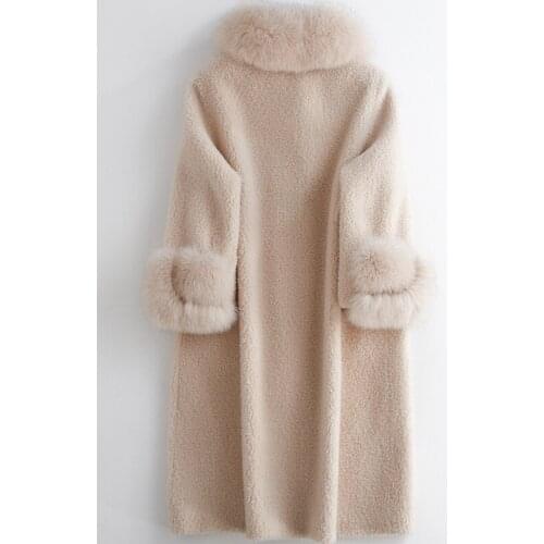 Fur Real Coat Female Winter Natural Fox Fur Collar Jacket Women Korean Long Sheep Shearing Jackets 200% Wool Tops 25522288