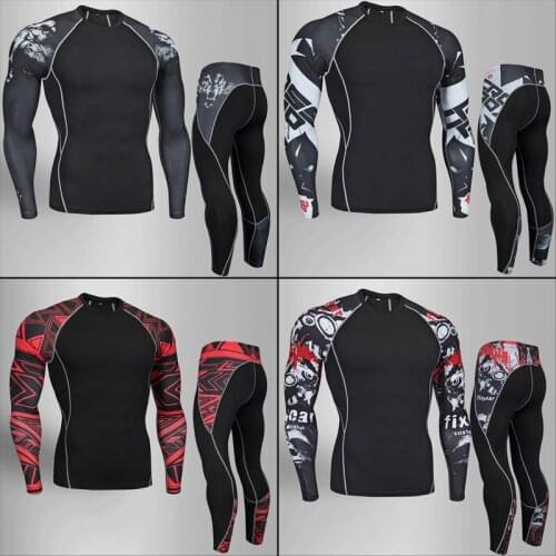2019 20 Mens Compression Shirt 3D Teen Wolves Football Training Pants Fitness Men MMA Crossfit T-Shirt Tights 2 Pieces/Set