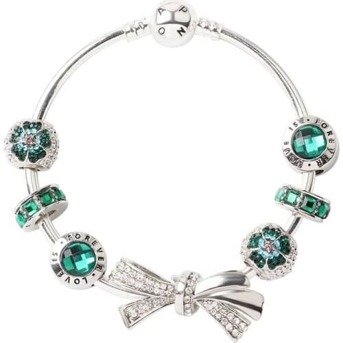 New cross-border Bow Bracelet wish personality Green Beaded snake bone Bracelet