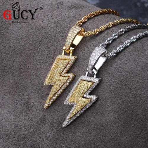 GUCY NEW Lightning CZ Pendant Cute Bling Bling Copper Material Necklace Chain Fashion Hiphop Jewelry