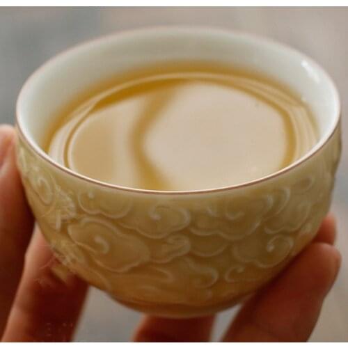 Single Pinming cup Relief auspicious master tea cup colorful porcelain personality large single cup inner glaze