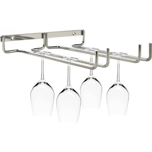 Y8AB Unilateral Side 2 Row Hanging Wine Glass Holder Inverted Shelf Under Mounted on Cabinet Glass Storage Metal Hanger for Bar