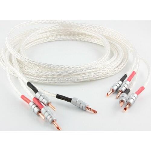 Pair 8 twist OCC pure copper cable, silver plated Speaker Cable ,Banana Plug loudspeaker cable for HIFI amplifier