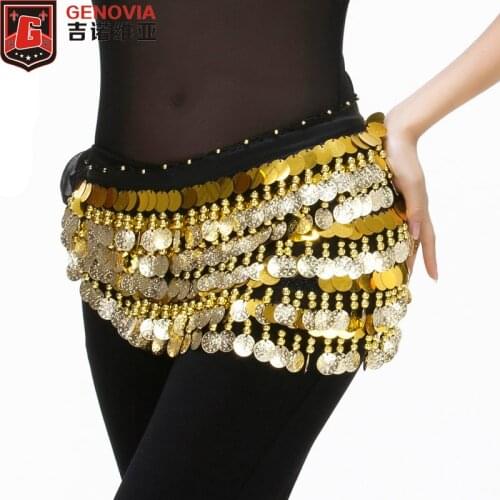 Women Belly Dance Hip Scarf Belt 5 Layers Sequins&288pcs Golden Coins 9 Colors