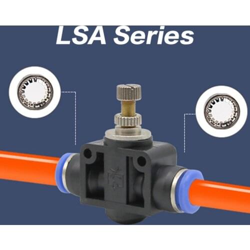 LSA Series Pneumatic Connector Throttle Valve 4-12 Air Flow Speed Control Valve Tube Hose Pneumatic Push In Pneumatic Fittings
