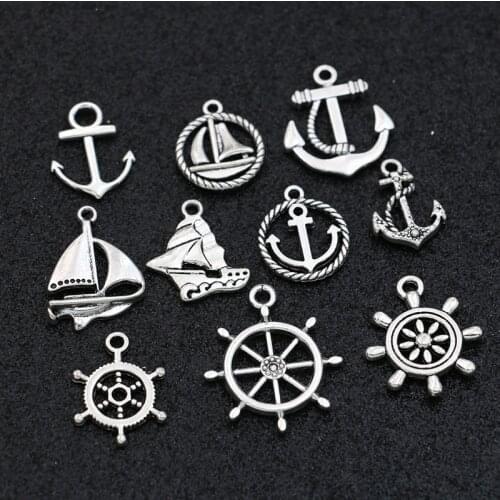 20PCS Anchor Boat Charms Pendant for Jewelry Making Bracelet Earrings Necklace DIY Accessories Craft Mix