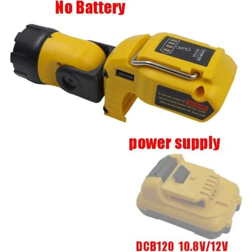 Portable Spotlight LED Warning Light Work Lamp Flashlight USB Charger for Dewalt DCB120 10.8V 12V Li-ion Battery Yellow