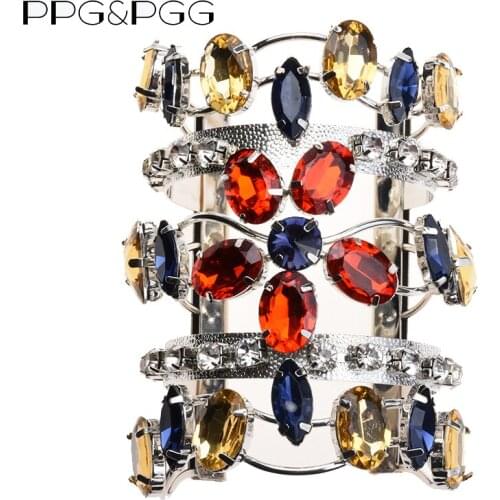 PPG&PGG New Fashion Statement Maxi Bangles Jewelry Women Wedding Multicolored Rhinestone Bohemian Hot Cuff Bangles Bracelets