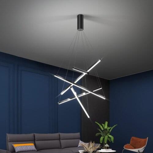 Luxury Modern Stair Led Dimmable Pendant Lights Black Metal Suspend Lamp Hanging Lamp LED Luminarias Indoor Lighting Fixtures
