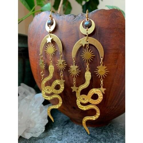 Tahitian Pearl Snake Earrings, Hypoallergenic Wanderlust Jewelry Sun & Snake Black Pearl Earrings