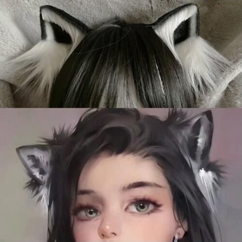 Lolita beast ear cos simulation fox ear headdressOriginal design black and white cat ear hairpin