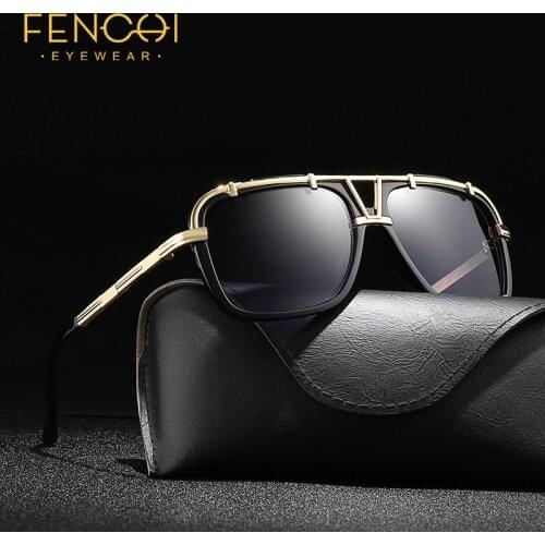 FENCHI Alloy Square Sunglasses Men 2020 Clear UV400 High Quality Retro Sun Glasses Driving Eyewear For Men/Women