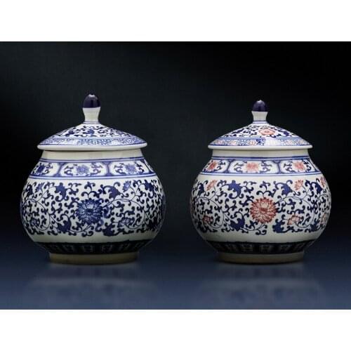 Modern Ceramic Jar Sealed Blue and White Porcelain Storage Jar with Lid Tea Caddy Porcelain Kitchen Storage Container Home Decor