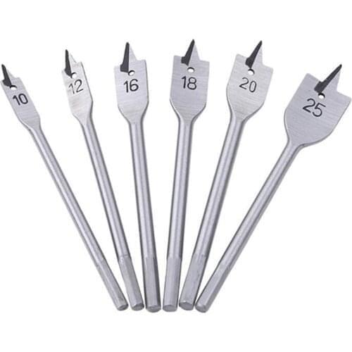6Pcs/set 10-25mm DIY Woodworking Drill Tools Flat Drill Long High-carbon Steel Wood Flat Drills Woodworking Spade Drill Bits