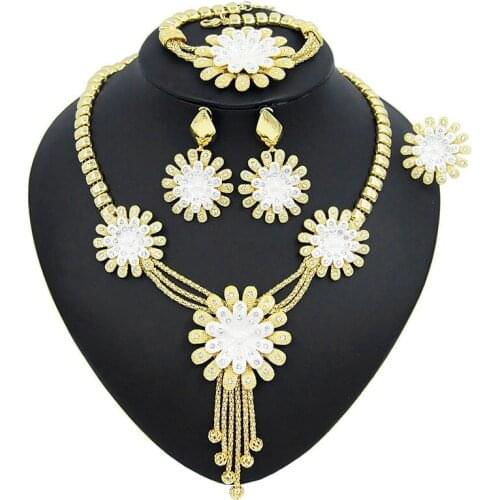 Yulaili Top Quality Dubai Gold Jewelry Sets Pendant Necklace Earrings Bracelet Ring Wedding Bridal Jewelery Set Accessories
