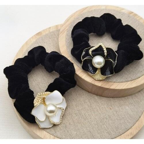 Korea Paint Camellia Hair Rope Alloy Imitate Pearl Hair Ring Ladies Temperament Hair Circle Tie Women Girl Headdress Accessories