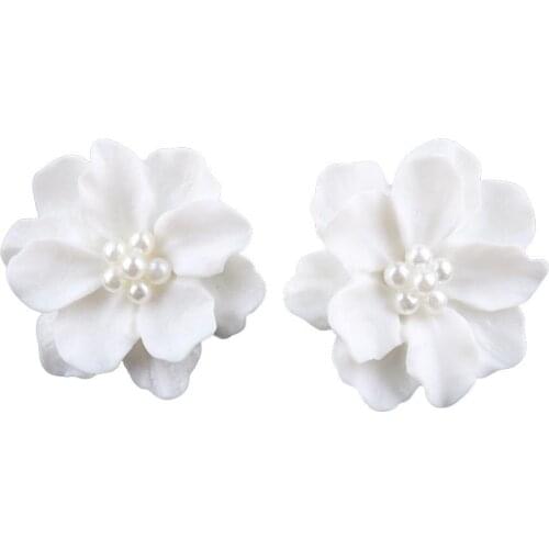 Elegant Resin Flowers Faux Pearls Women Earrings Ear Studs Dating Party Jewelry New