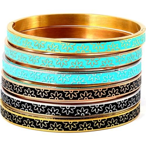 Luxury Brand Flowers Enamel Design Bracelet & Bangles For Women Jewelry Stainless Steel Bangle Gold Accessories Pulseiras Gift