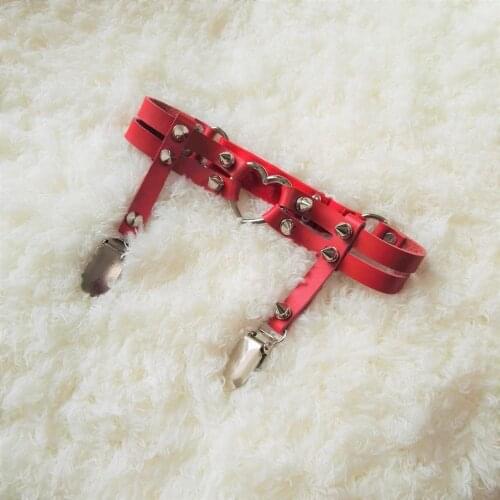 Women Sexy Sweet Heart Rivet Bullet Goth Harajuku Handmade Leather punk Garter belt Elastic leg ring red belt Stocking Suspender