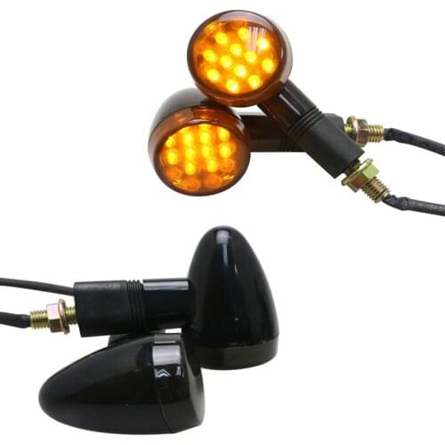 1 Pair Motorcycle LED Yellow Turn Signal Light Universal Motorbike Scooter Motor Retro Black led Brake Lights Lamp DC 12V