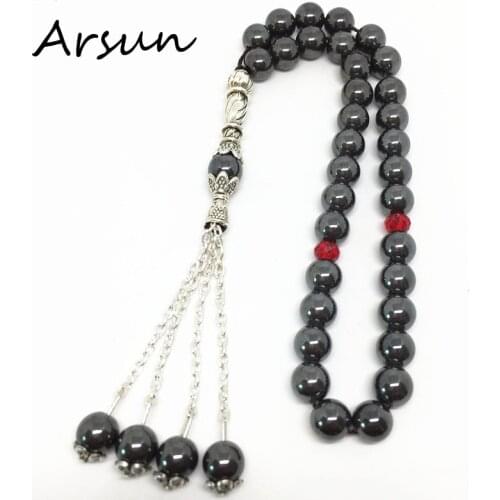 100% Original Natural Hematite Stone Muslim 33 Prayer Beads Islamic Tasbih Allah Prayer Rosary Tesbih Islam Misbaha
