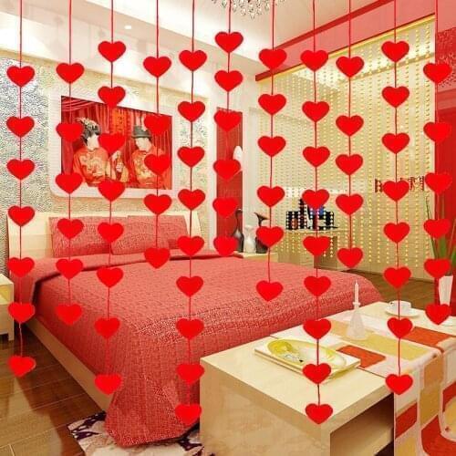 16pcs Heart Shape Pendants Valance Band String Curtain Non-Woven Line Door Wedding Party Window Living Room Decor New Year 2021