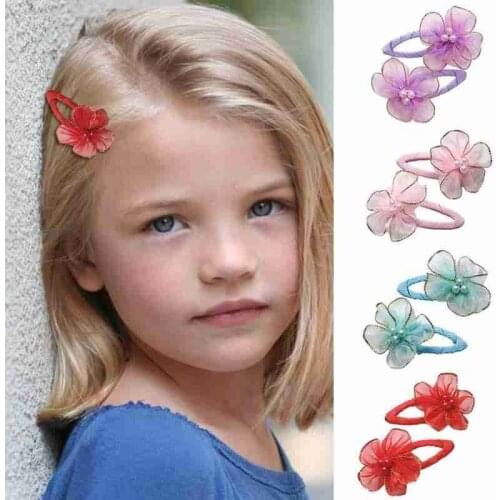 2Pcs Women Girls Pearl Flower Hairpin Korean Fashion Women Hair Pin Mesh Wrapped Cloth Clip Hairpin Head Hair Accessories