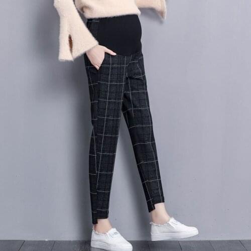 2019 Plaid Elastic Waist pants harem pants For Pregnant Women Casual Maternity wear Pregnant Clothes pantalon